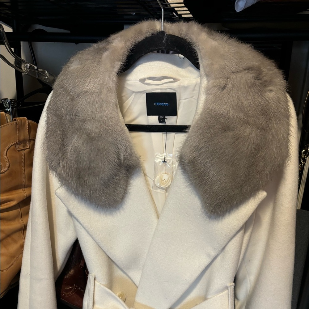 White double breasted coat with vintage silver mink collar!